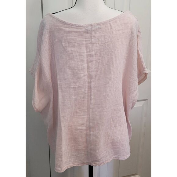 JM Collection 100% Cotton Made in Italy Short Sleeve Oversized Blouse Lt Pink XL - Picture 4 of 6